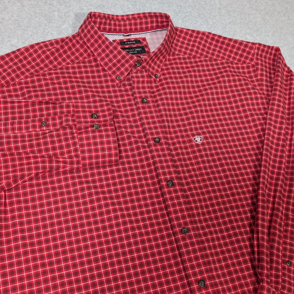 Ariat Pro Series Button Down Shirt Mens 2XL Stretch Red Plaid Long Sleeve